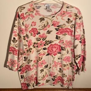 Madison & Max 3/4 Sleeve Ribbed Cotton Floral Tee